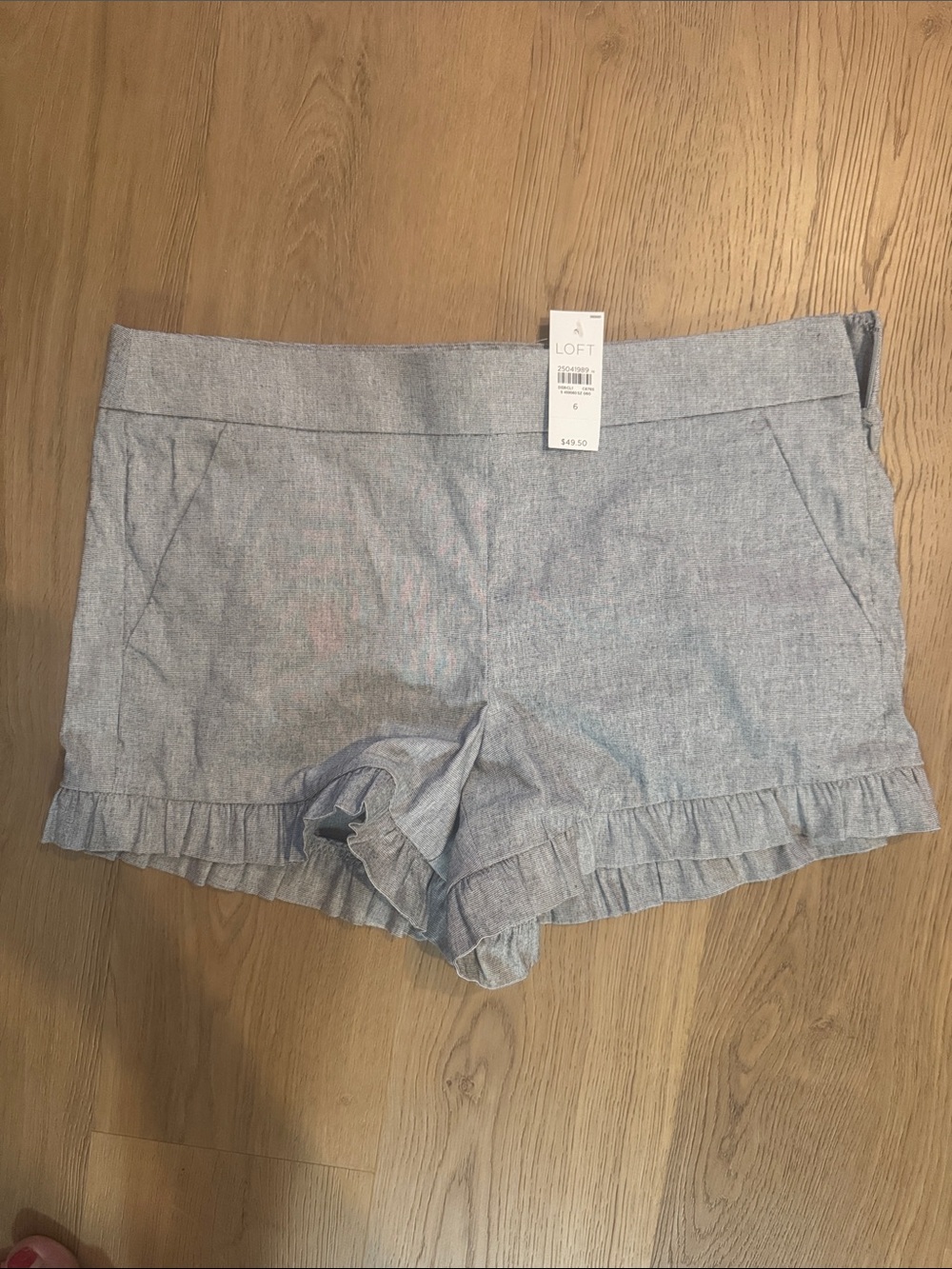 LOFT Chambray Blue High-Waist Ruffle Hem Shorts